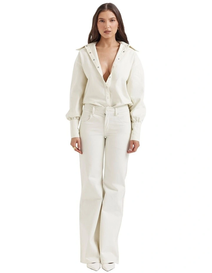 Marli Wide Leg Flared Jeans in Ivory