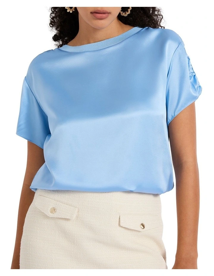 Melanie Silk Mix Top in Rain Blue