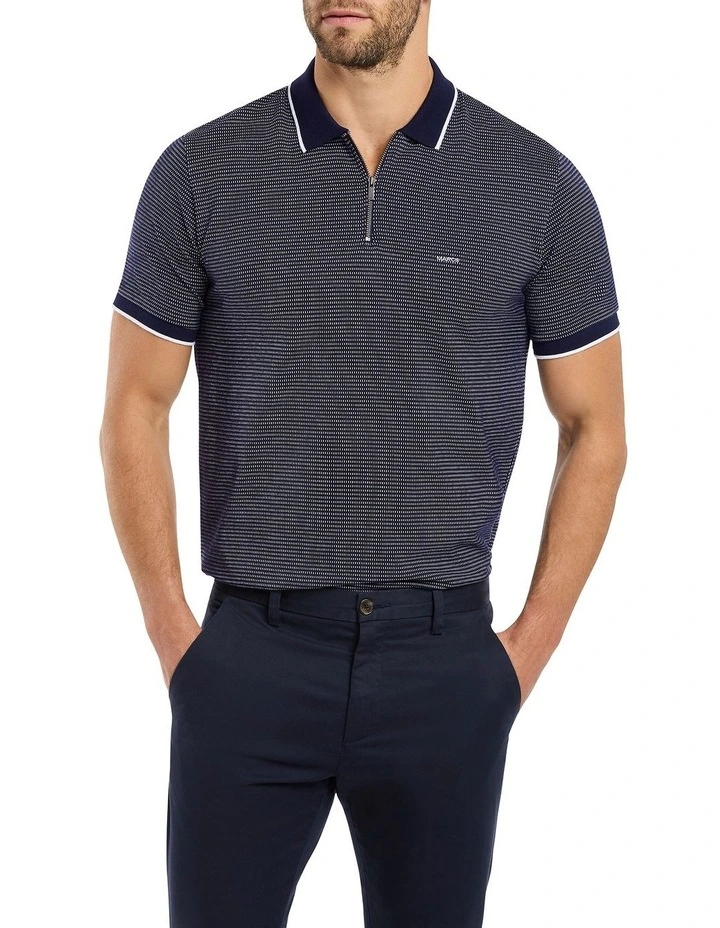 Thomas Zip Neck Polo in Navy