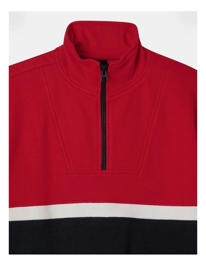 1/4 Zip Splice Sweat Top in Red