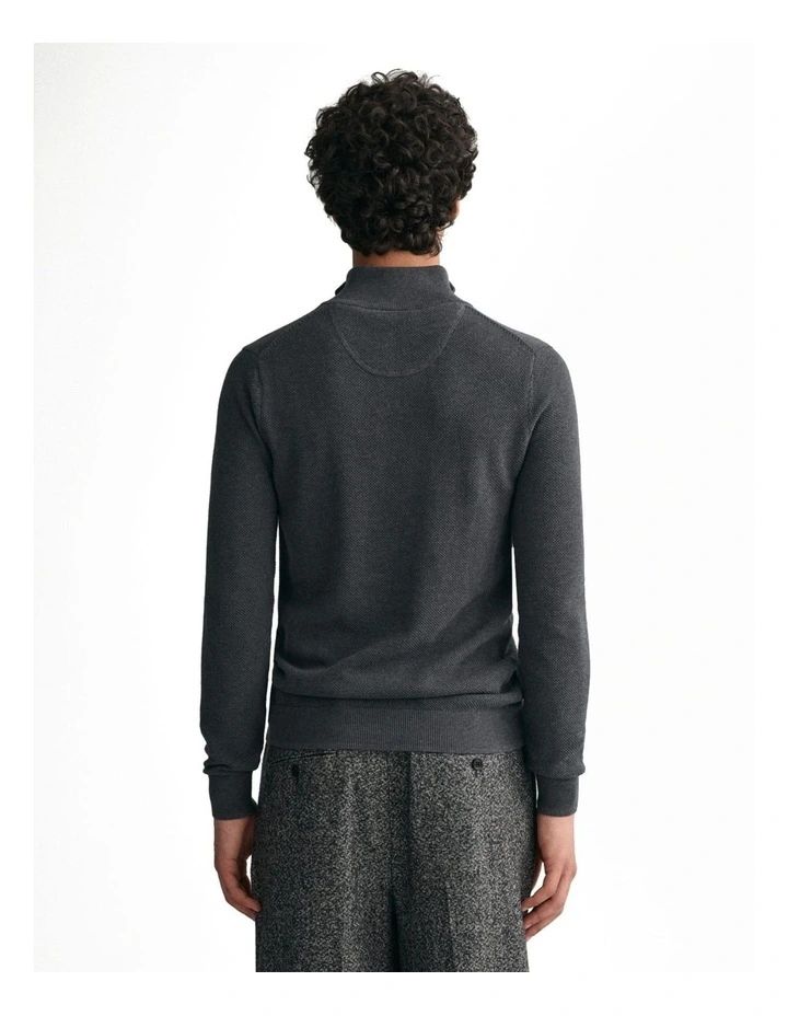 Cotton Pique Half-Zip Sweater in Antracit Melange
