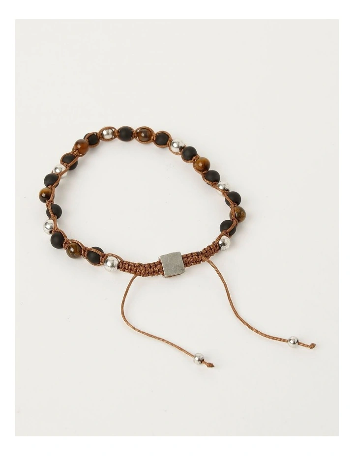 Beads And Stone Adjustable Bracelet in Brown