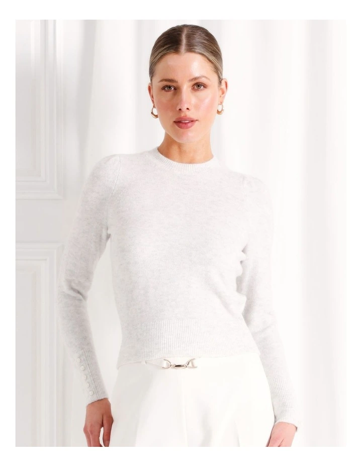 Recycled Blend Lofty Puff Sleeve Knit Jumper in Grey