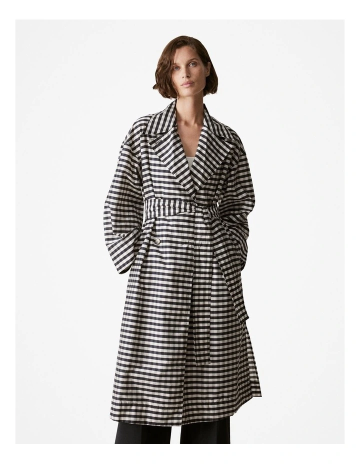 Yarn Dyed Check Trench Coat in Night Sky