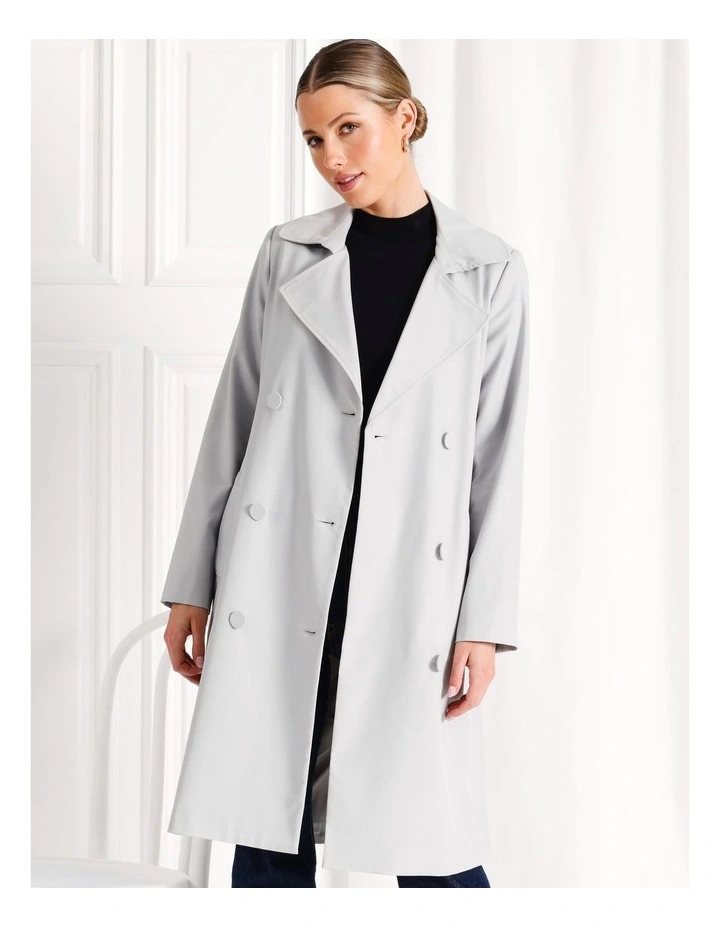 Sateen Structured Trench Coat in Grey