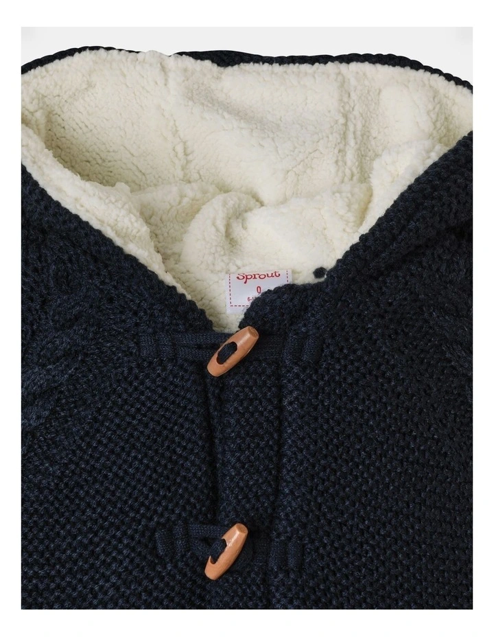 Sherpa Lined Duffle Cardigan in Navy