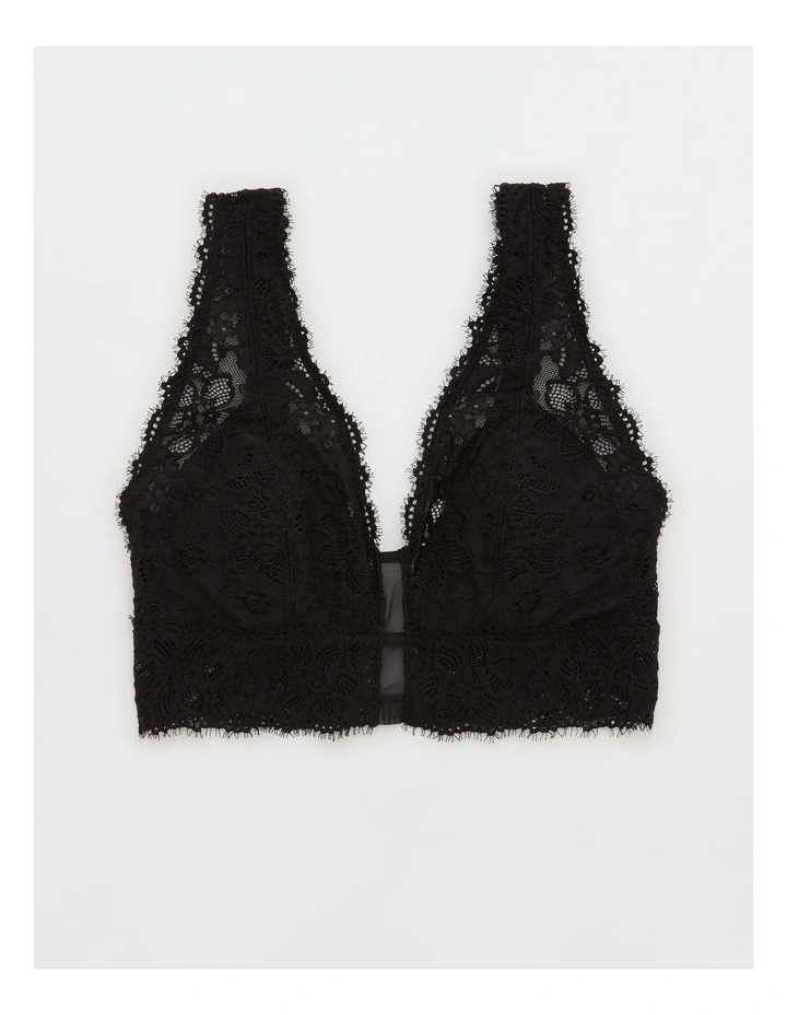 Eyelash Lace Padded Plunge Bralette in True Black