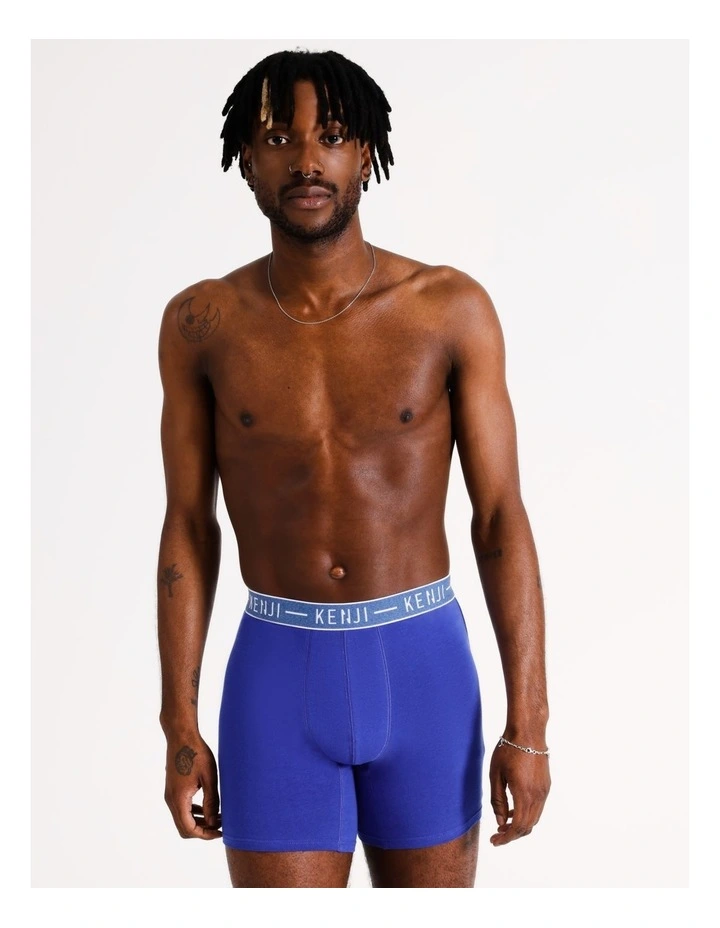 3 Pack Long Leg Plain Trunks - Cobalt Contrast