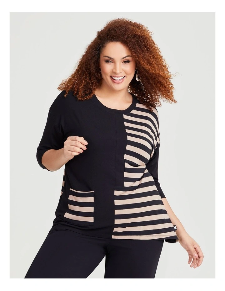 Natural Neutral Stripe Top in Black/Stripe