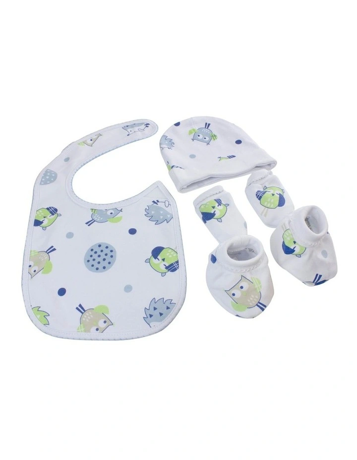 Owl 4-Piece Newborn Layette Set Blue