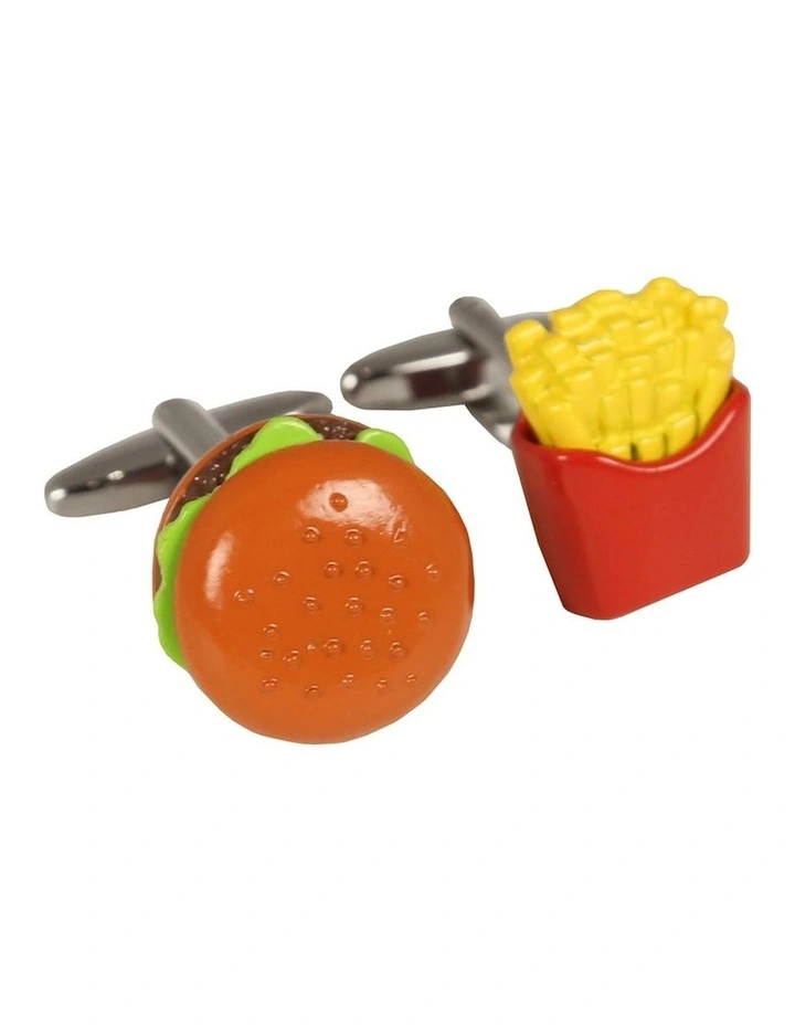 Burger And Fries Cufflink in Multi