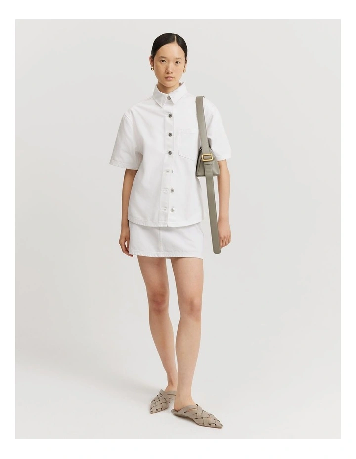 Denim Short Sleeve Shirt in White