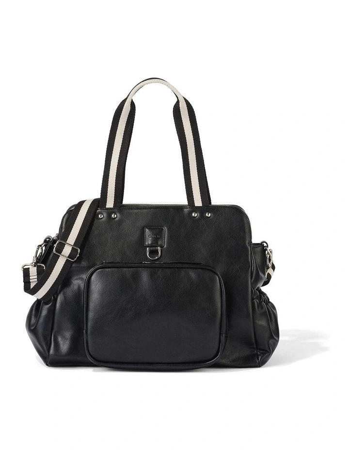 Triple Tote Vegan Leather Nappy Bag in Black