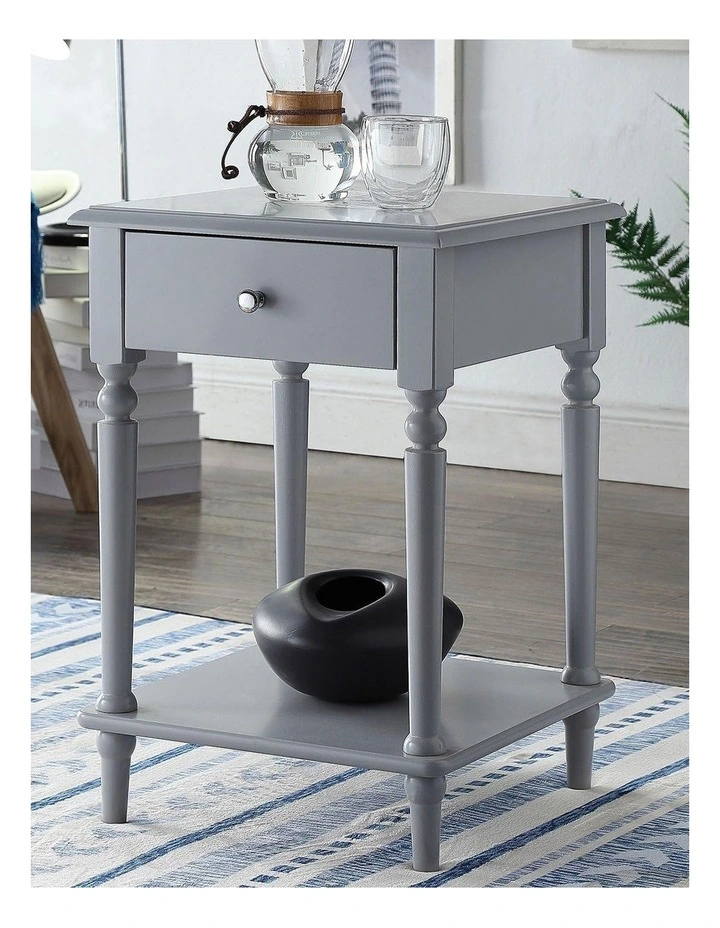 Turned Wood End Table with 1 Drawer in Grey