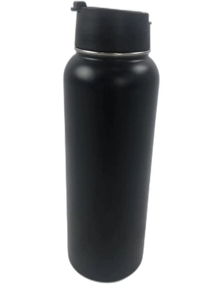 40oz Vacuum Insulated Water Bottle 3 Lids With Straw in Black