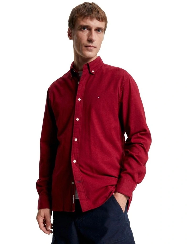 Flex Brushed Twill Long Sleeve Shirt in Red