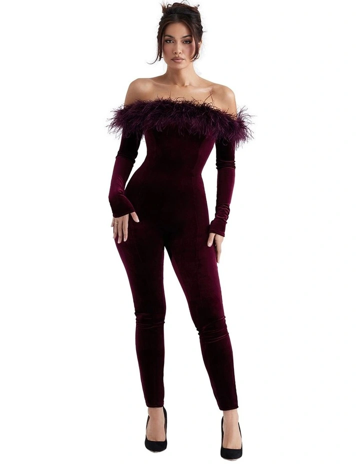 Salima Velvet Jumpsuit in Black Cherry