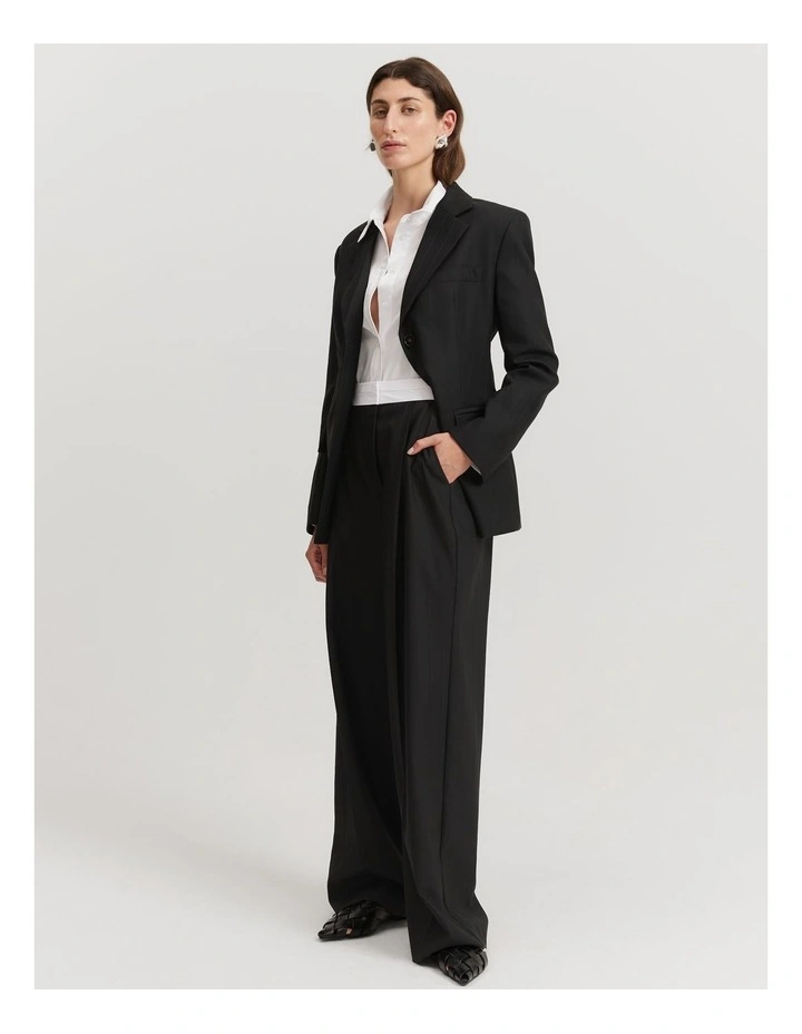 Self Stripe Pleat Pant in Black