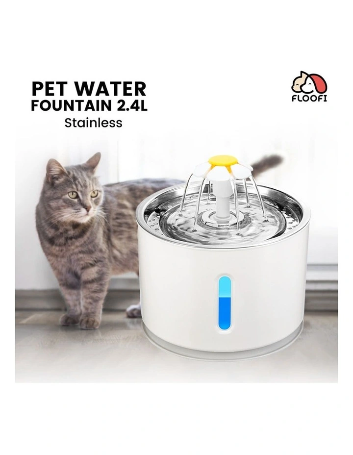 Pet Stainless Steel Water Fountain with LED 2.4L in Grey