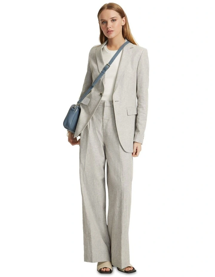 Lola Linen Blend Jacket in Grey Pinstripe