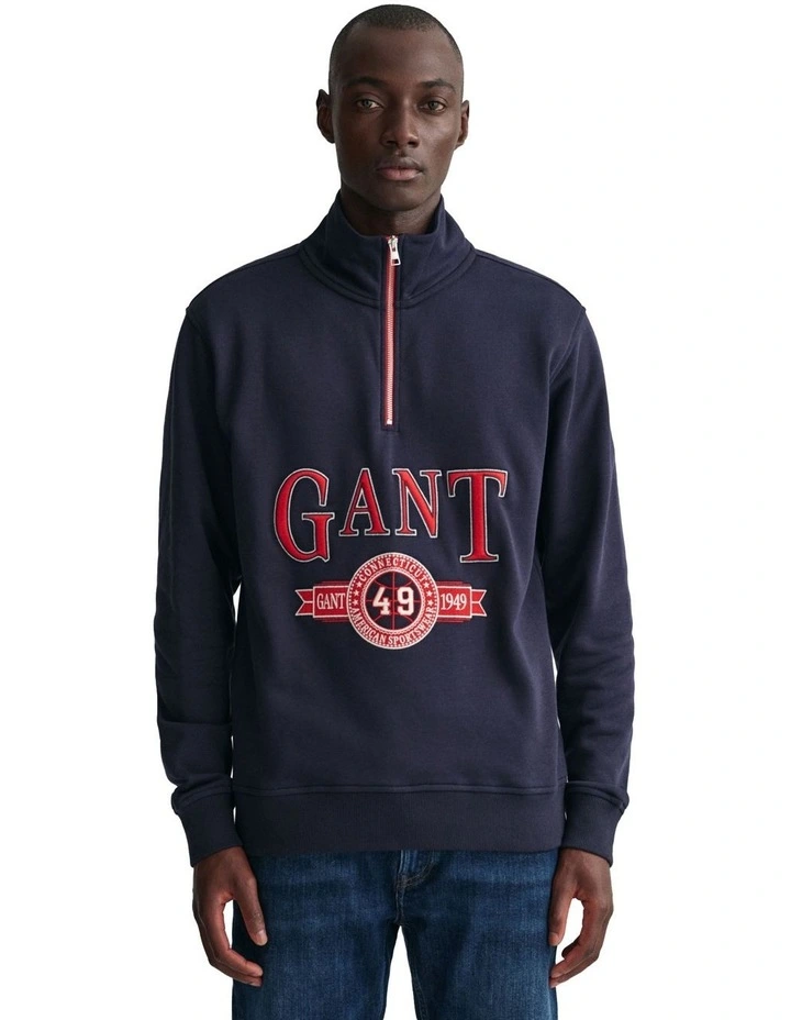 Retro Crest Half Zip in Evening Blue