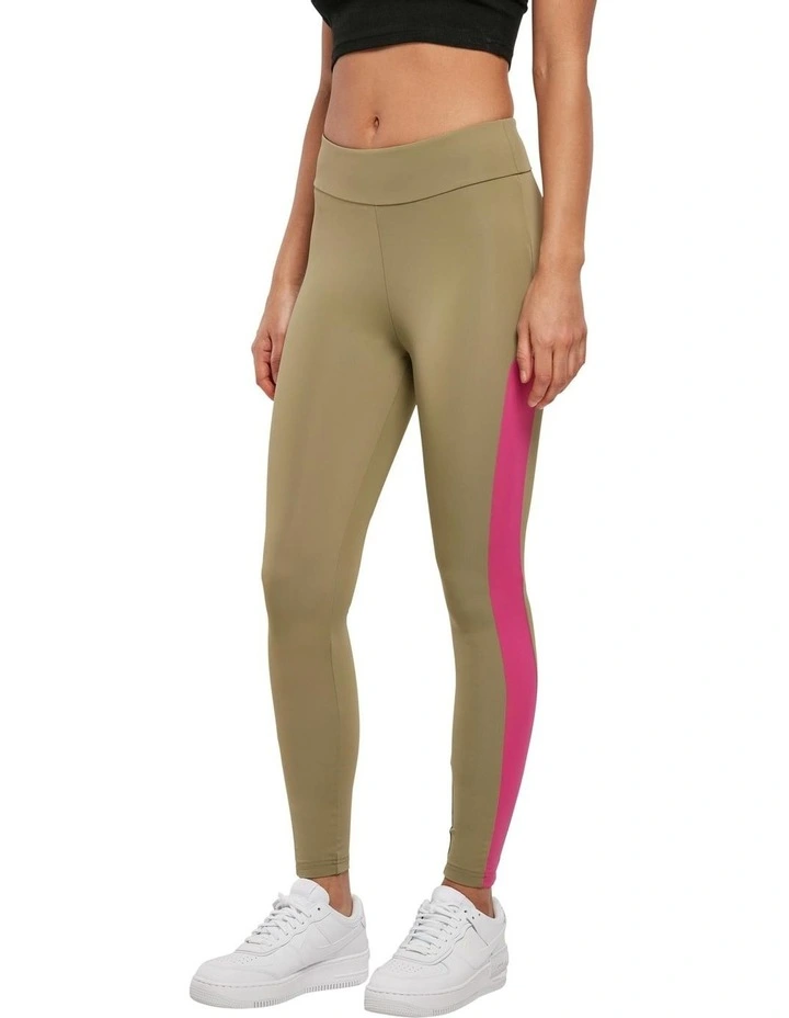 Color Block Active Leggings in Khaki/Pink
