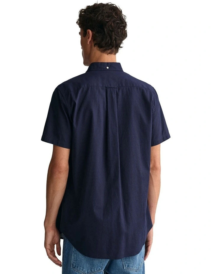 Regular Fit Cotton Linen Short Sleeve Shirt in Evening Blue