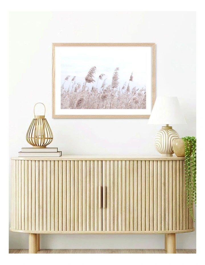 Australian Made Pampas Grass 1 Art Print A2 in Natural Frame