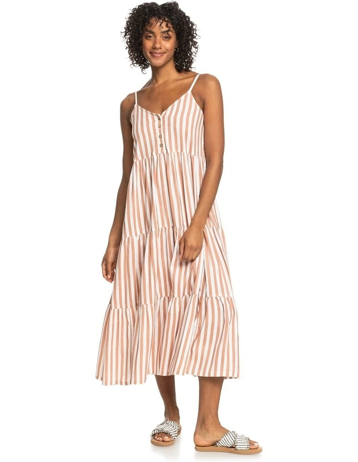 Bleach Days Stripe Strappy Dress in Brown