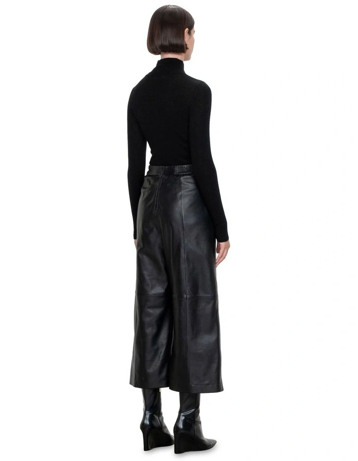 Merino Funnel Neck Ribbed Knit Jumper in Black