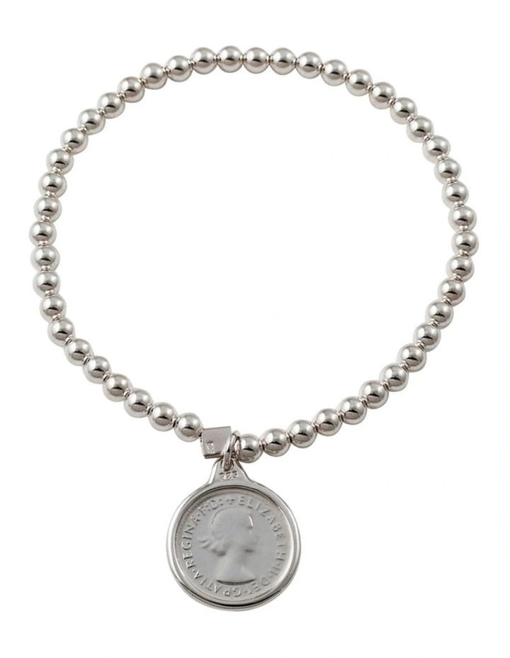 Threepence Charm Silver Stretchy Bracelet