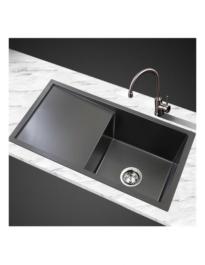 Kitchen Sink Stainless Steel 75X45CM Basin Single Bowl Laundry in Black