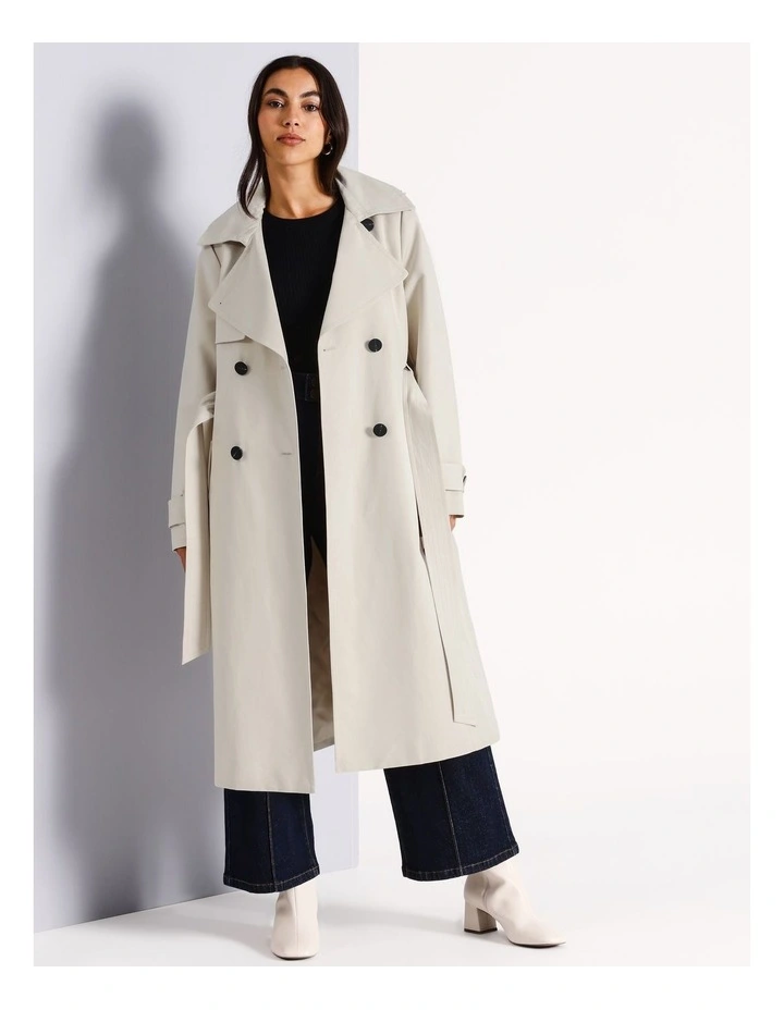 Organic Cotton Blend Structured Trench Coat in Stone
