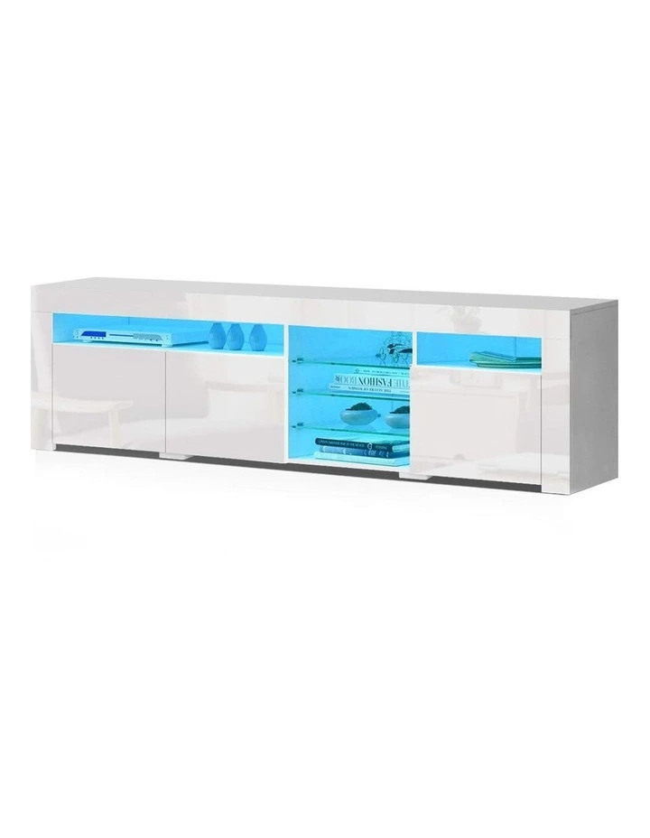 TV Cabinet Entertainment Unit Stand RGB LED Gloss 3 Doors 180cm White