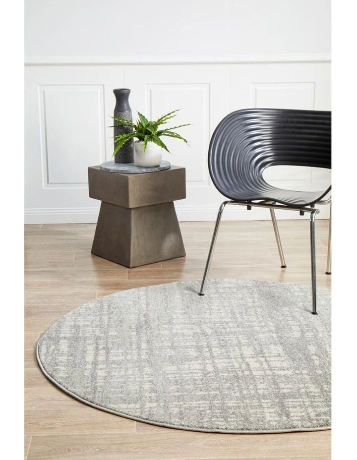 Mirage Ashley Abstract Modern Round Rug In Silver Grey
