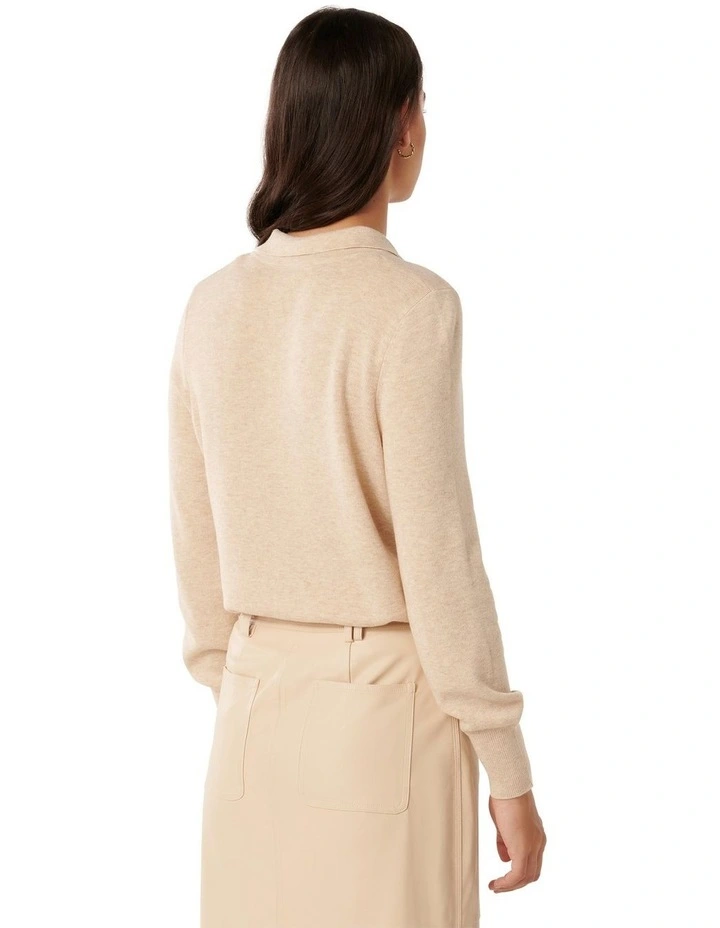 Olive Button Through Polo Sweater in Cream