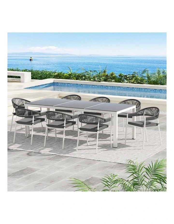 Outdoor Steel Dining Set 9 Piece in White