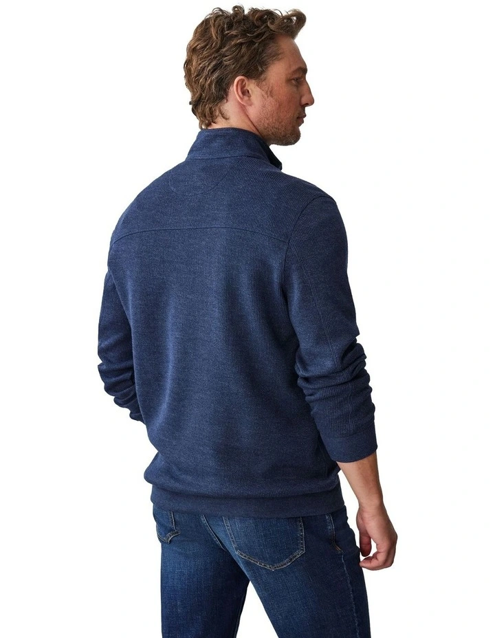 Half Zip French Rib Sweat Top in Denim