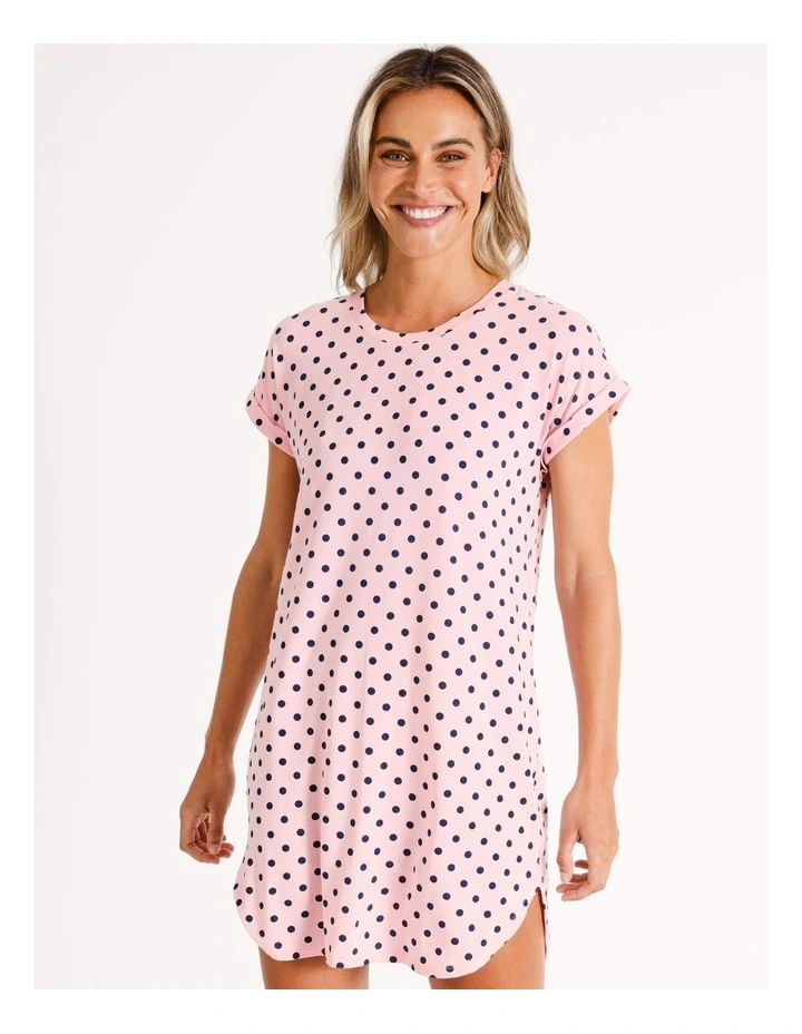 PVE Cuff Nightie in Pink Spot