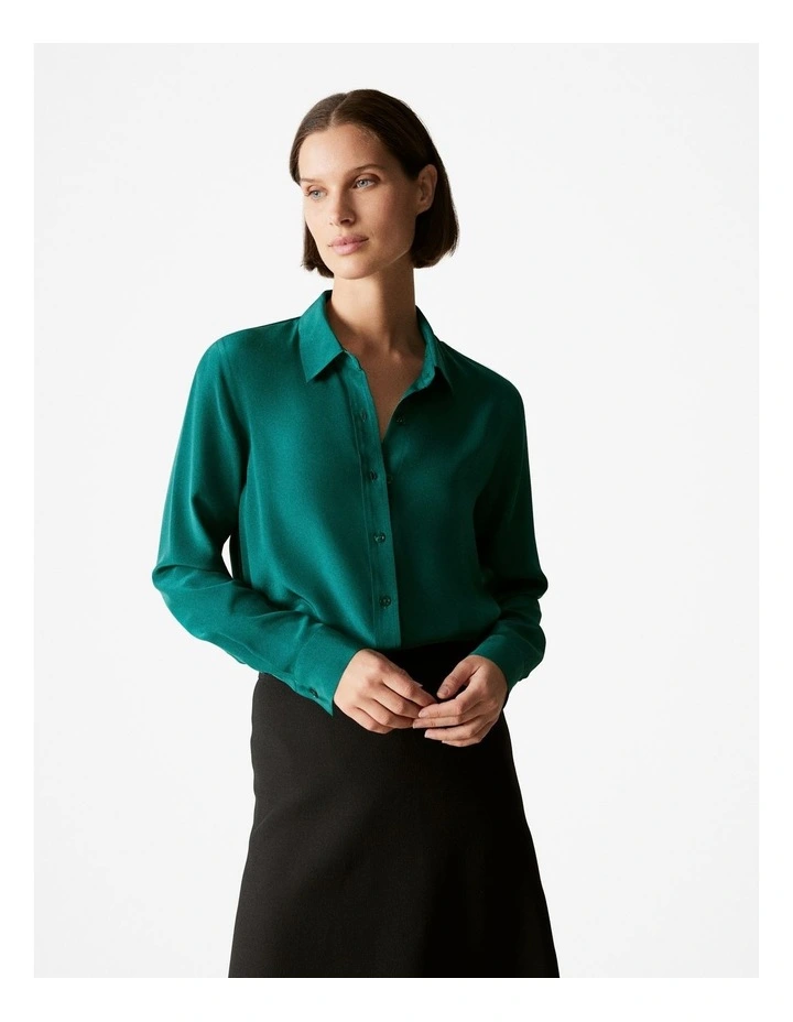 Classic Silk Shirt in Dark Green