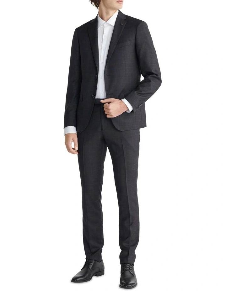 X Slim Pow Check Suit Jacket in Charcoal