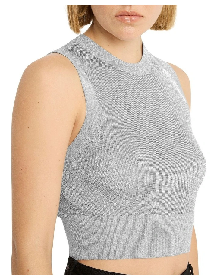 Precious Metal Sleeveless Knit Tank in Silver