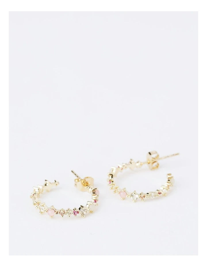 Mixed Stone Hoop in Gold/Multi Pinks