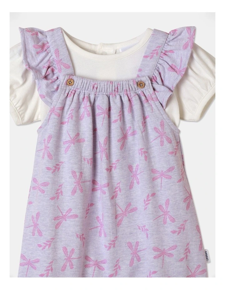Dragonfly Terry Overall And T-Shirt Set in Lavender