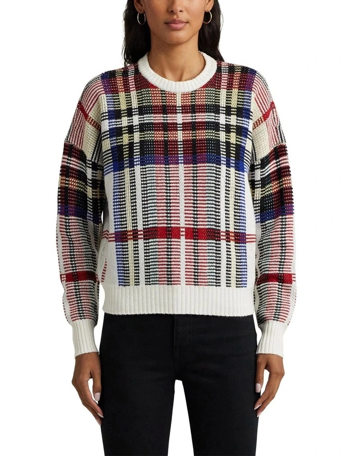 Checked Plaid Wool-Blend Sweater in Multi