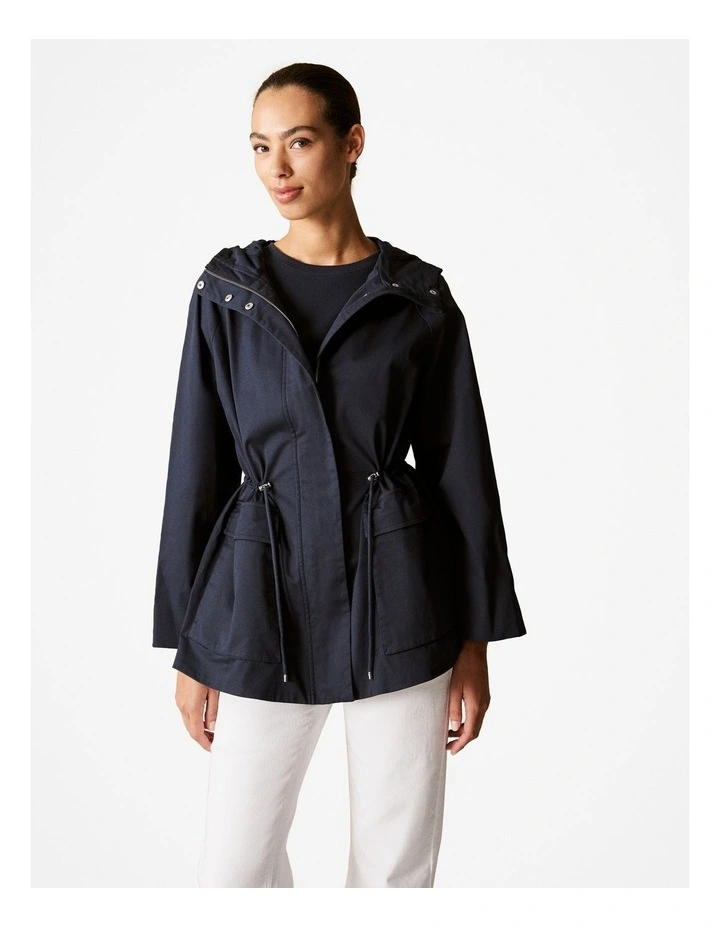 Stretch Cotton Twill Anorak Coat in Night Sky