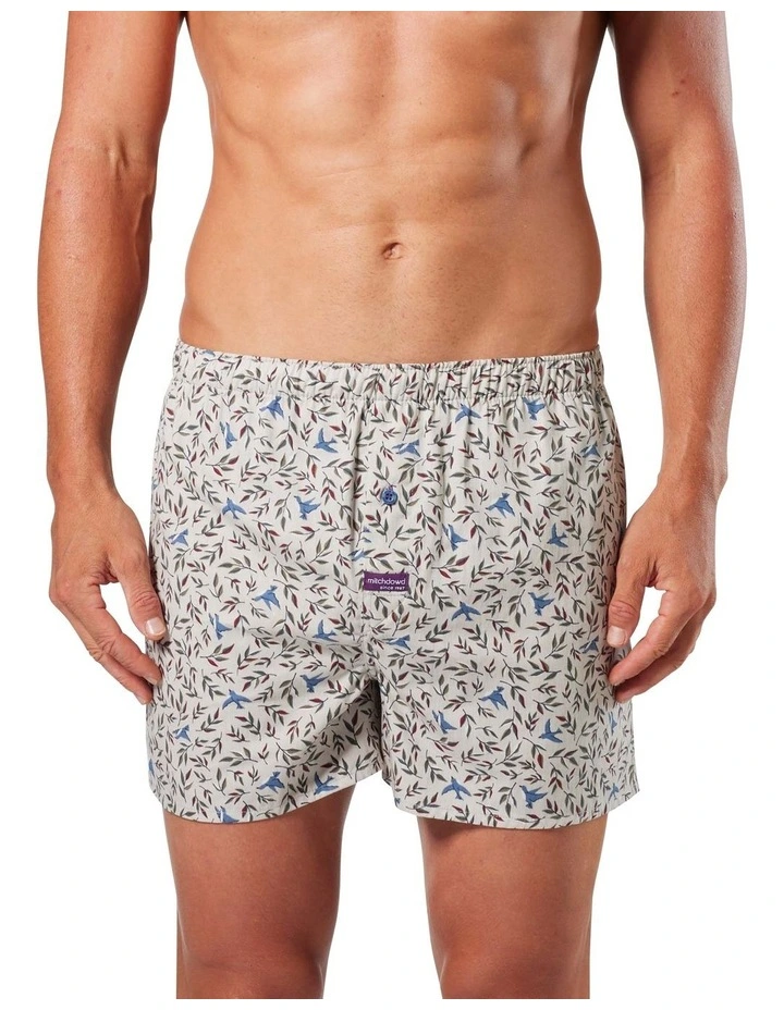 Leaf & Bird Cotton Boxer Shorts in Stone