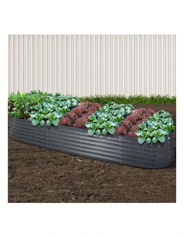 Garden Bed 320X80X42cm Oval Planter Box in Aluminium Grey