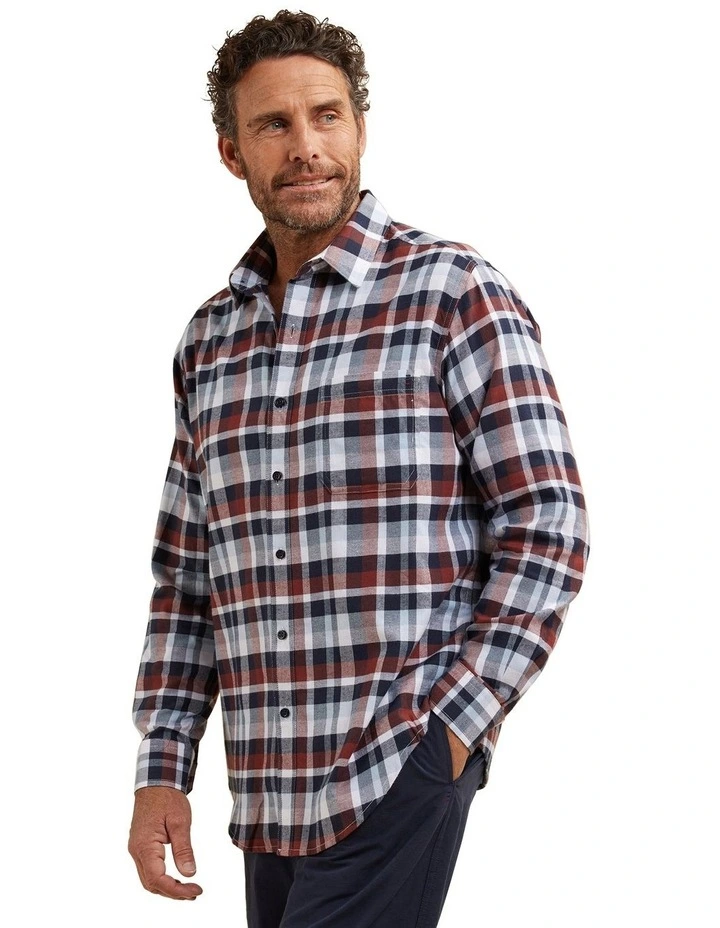Maxwel Cotton Brushed Long Sleeve Shirt in Blue