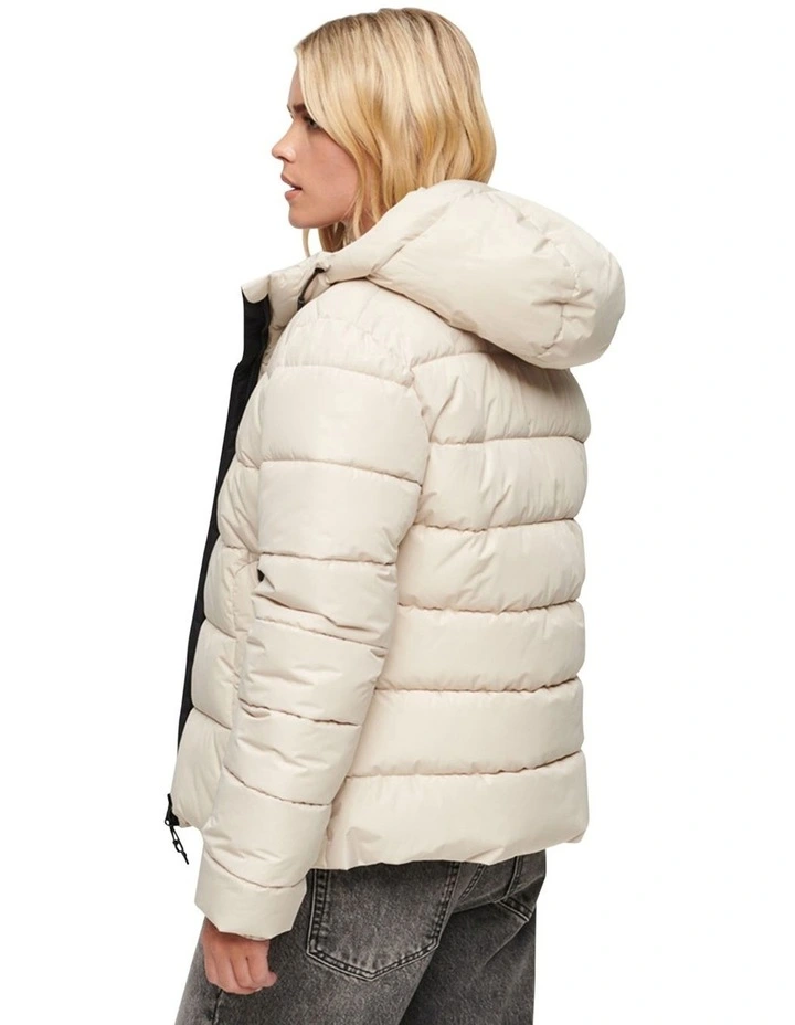 Hooded Sports Puffer Jacket in Pelican